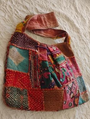 Boho Patchwork Shoulder Bag in Pink and Multicolor